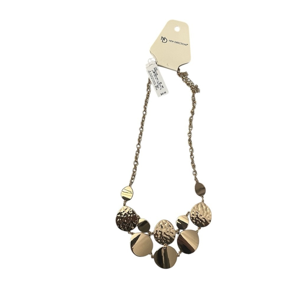 New Directions Gold Toned Patterned Cascading Disc Statement Piece Necklace NWT